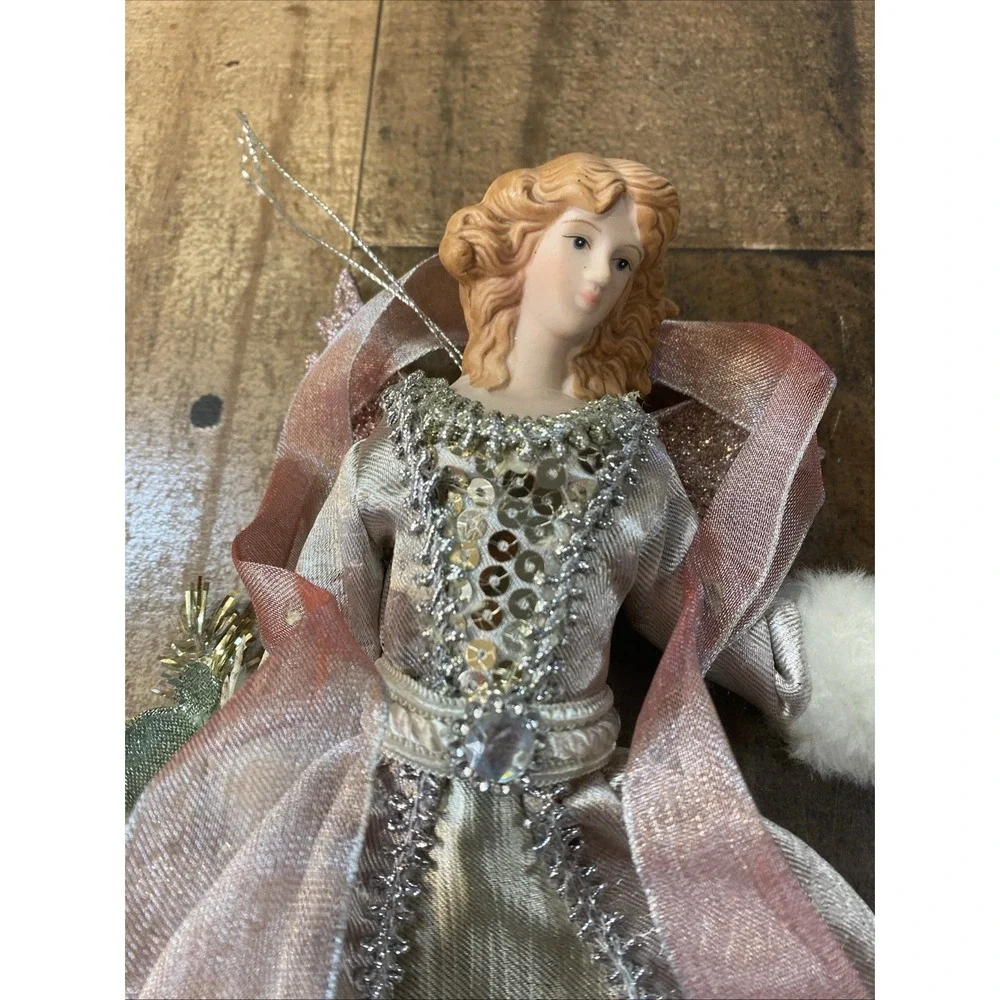 Set of 3 Vintage Victorian Pink Angel Ornaments 9